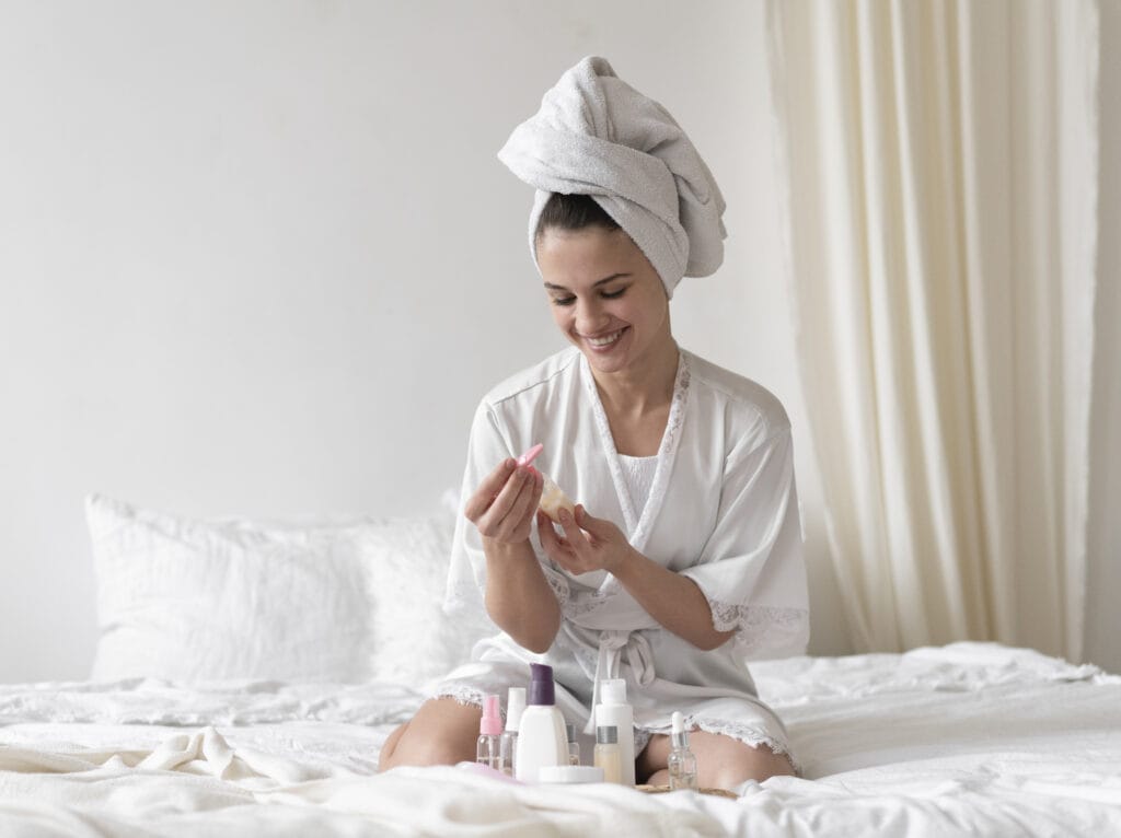 woman doing self care routine home